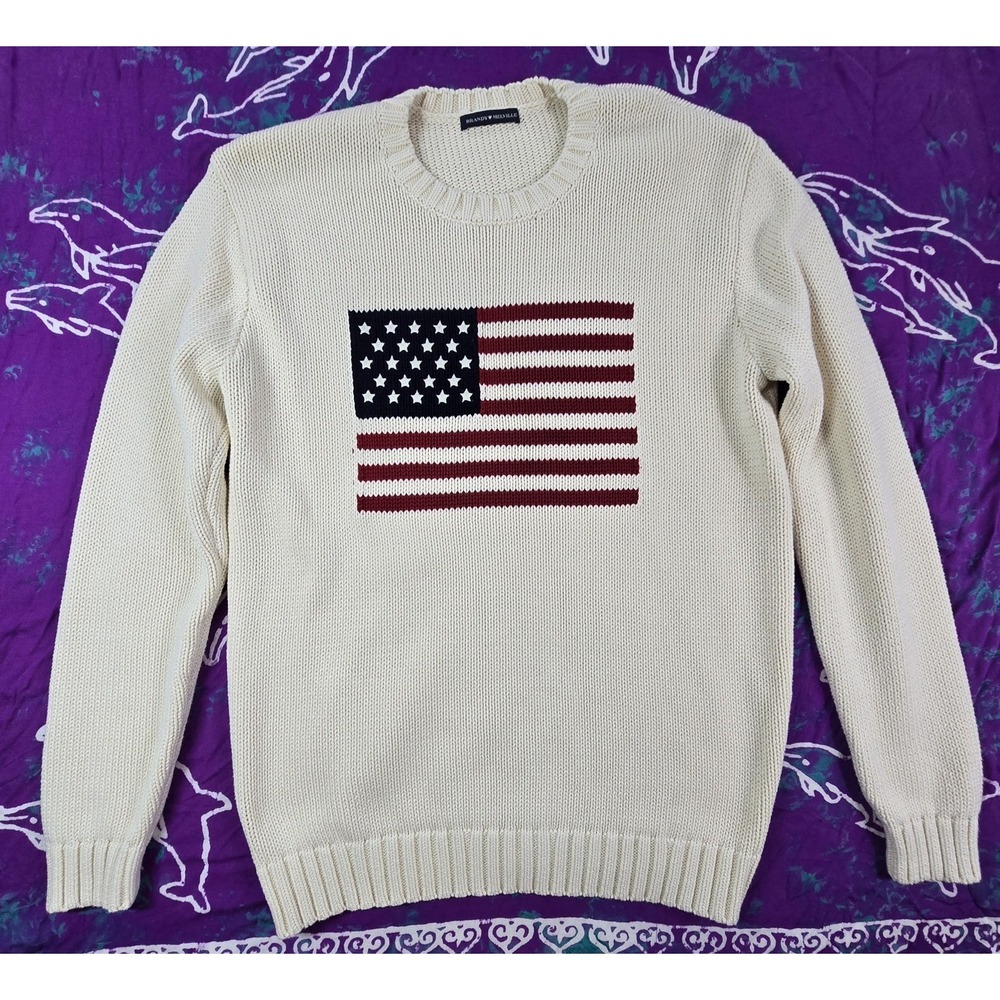 Brandy Melville Women's Nico American Flag Sweater Ivory Preppy Coastal OS